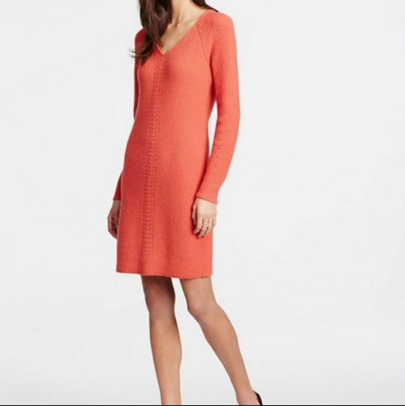 Ann Taylor Dresses & Skirts - Ann Taylor Coral Alpaca Blend V-Neck Sweater Dress
